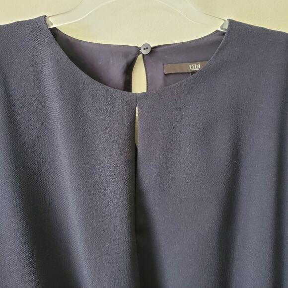 Tibi Savanna Navy Blue Crepe Drape Tie Dress 4 Career Modern Classic Minimalist - Picture 5 of 13